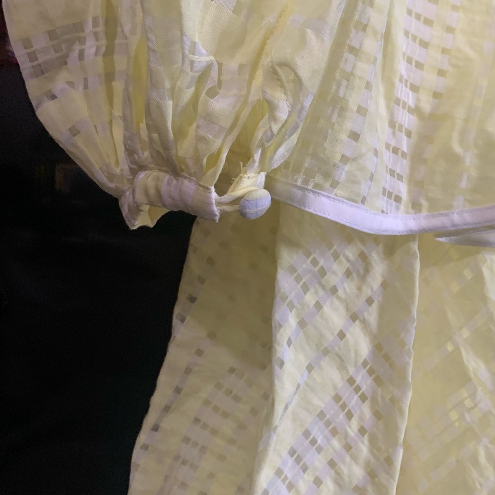STAUD Yellow Sheer Organza Tiered Mini Dress Puff Sleeve V Neck Size 2 NWOT - Picture 6 of 12